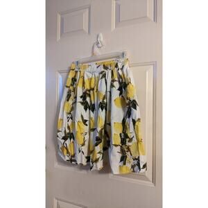 Lemon Grove Pattern Midi Skirt, zipper and button closure, small